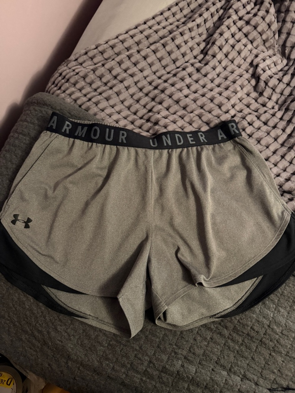 Under Armour Women's Light Gray Athletic Shorts with Black Trim